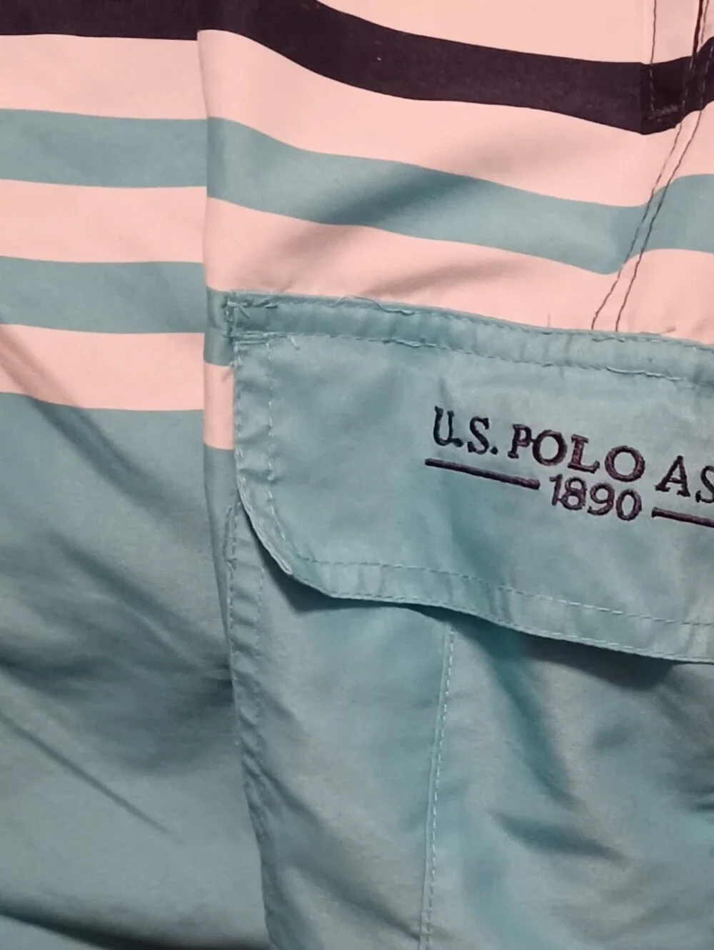 -- U.S. Polo Assn. Light Blue and White Striped Swim Shorts Men's Size XXLarge